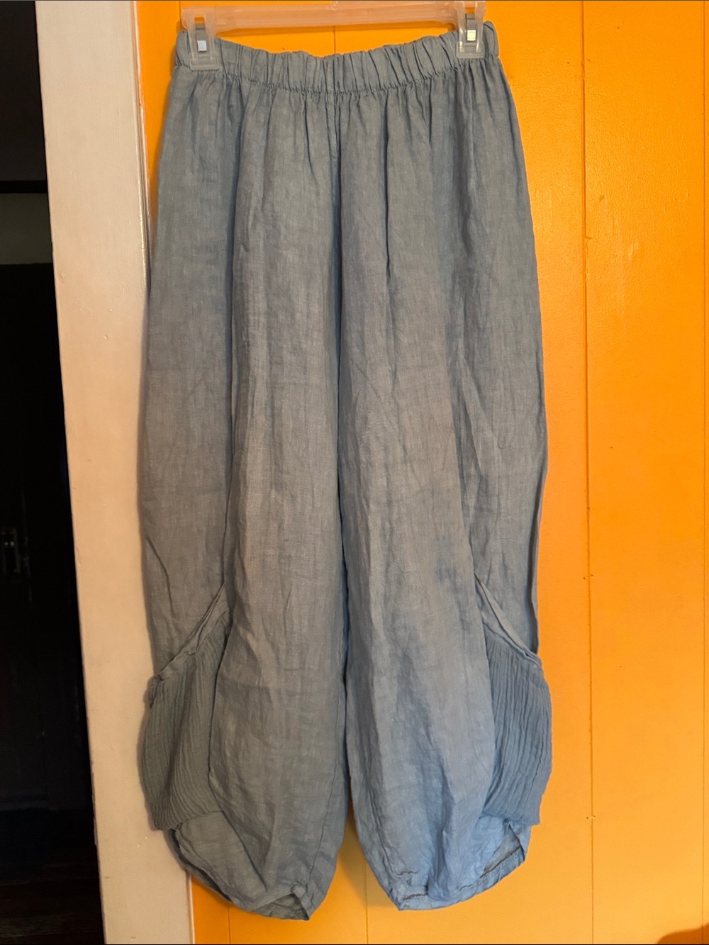 Wide Leg Linen-Blend Pants in Light Blue